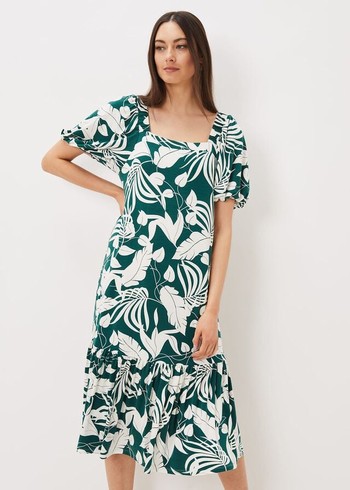 Phase Eight Aayra Palm Print Midaxi Dress Peacock Australia | FQ9107368